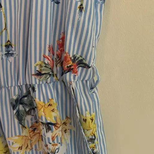 Spense Floral Blue and White Striped Jumpsuit Belt Loops and Pockets Vacation Size 8