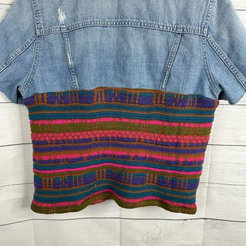 Vintage Womens size XL Handmade Reworked Denim Jean Knit Cardigan Jacket