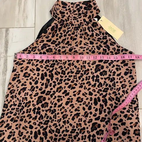 NWT Jade Neutral Brown and Black Leopard Print Gathered Neck Halter Top, size XS
