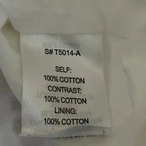 Koko + Mason White Smocked Eyelet Puff Sleeve Square Neck Peplum Blouse Top Sz M Size M