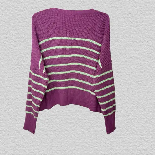 En Crème Striped Oversized Cropped Sweater Women’s M L Purple Mint Chunky Knit Green Size M