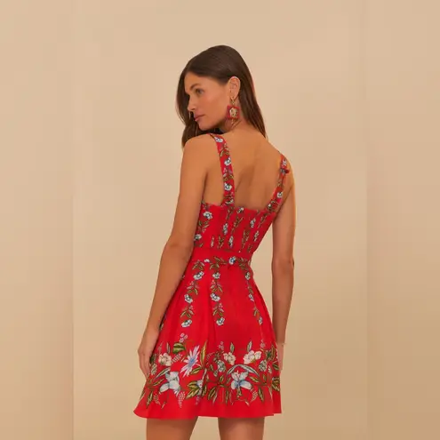 Farm Rio Red Sweet Bloom Bouquet Lenzing Ecovero Euroflax Mini Dress,Small,$210