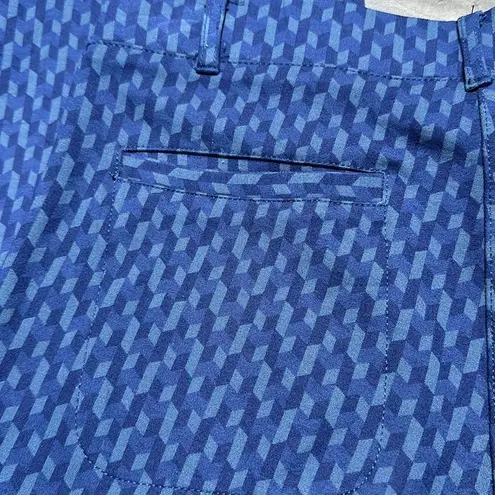 Betabrand 30” Yoga Dress Pant Blue Geometric Print Trouser Pants Size Medium