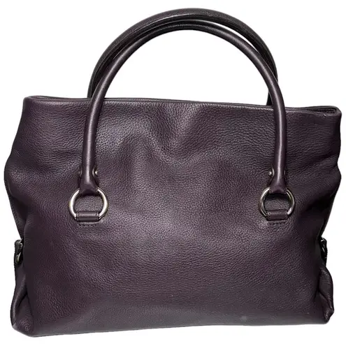 Salvatore Ferragamo  Rich Eggplant Purple Leather Tote Foldover Handbag Satchel