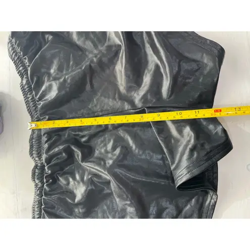 Black Shiny Shorts Women's Large Elastic Waist Drawstring Casual