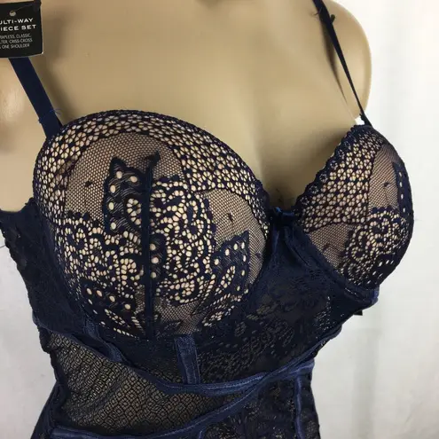 Tahari Blue Padded Sheer Camisole Lace Bra Corset Top 34B NEW