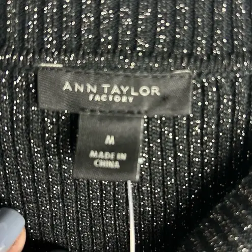 Ann Taylor Factory Women's M Black Metallic Sweater Bow Detail Pullover Size M
