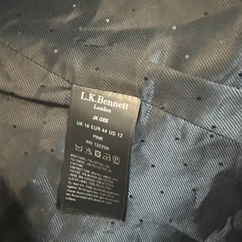 LK Bennett Tweed Fringe Blazer Women’s Size 12 Pink Shoulder Pads Zip Jacket Black