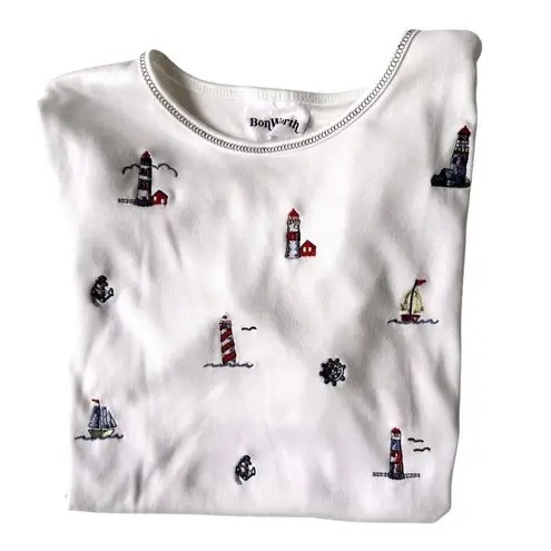 Bonworth VTG Nautical Top Sz M? White LIghthouses Sailboat Anchor Ships …