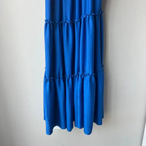Kasia Dress Blue Halter Tiered Sleeveless Boho Maxi Dress Size M Blue Size M
