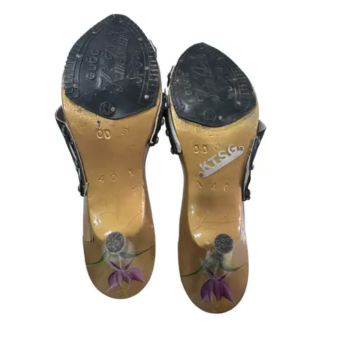 Vintage Guoc Kim Thanh Saigon Hand Painted Wooden Beaded High Heel Sandals Sz 40 Black