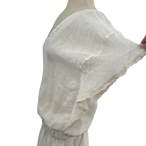 Sunday Saint Tropez Coverup Dress Linen Dolman Sleeve Smocked Cream One Size White Size undefined