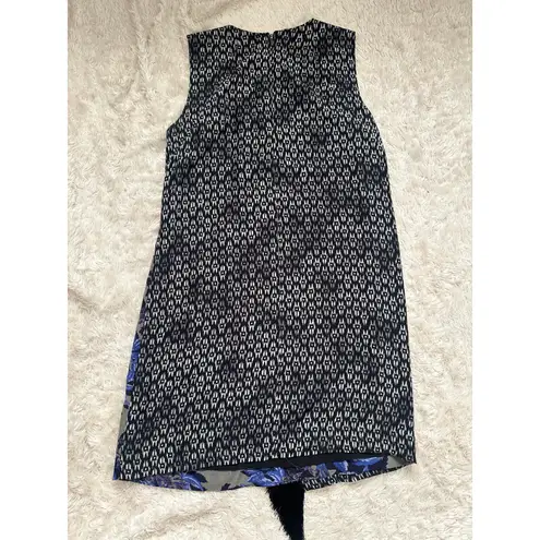 Rebecca Taylor Black 100% Silk Box Step Floral Fringe Shift Mini Dress Mod