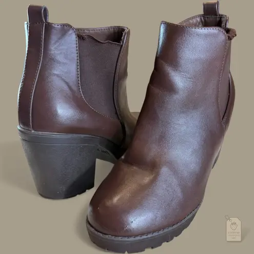 Top Moda Brown Platform Chelsea Boots Chunky Heel Size 7 Faux Leather Grunge