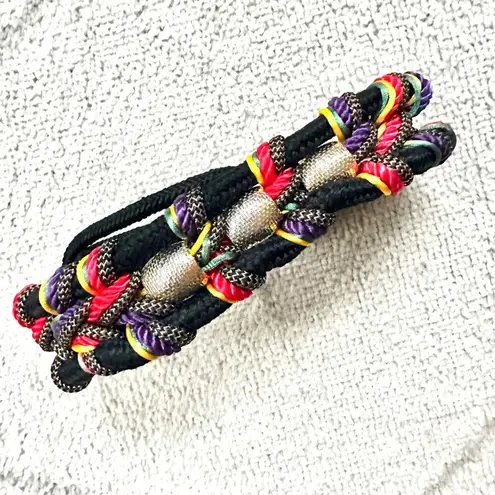 Colorful African Inspired Waist Belt with Gold Beads and Hook Closure Black