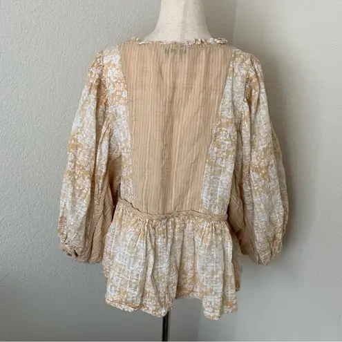 American Eagle  Yellow Floral Puff Sleeve Babydoll Blouse Size Small