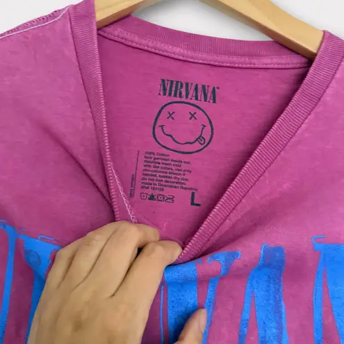 Nirvana Band Tee Pink/Blue Graphic T-Shirt L NWOT