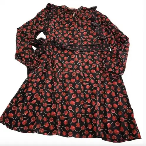 No.21 Dress Womens 6 IT 42 Black Red Lollipop Print Silk Ruffle Long Sleeve