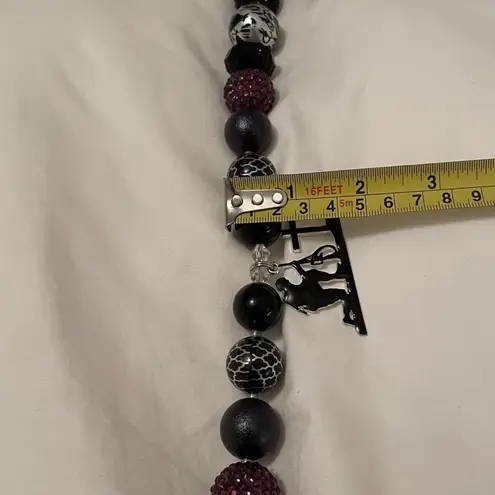 Black Bead Statement Necklace - Purple / - Military Solider Kneeling At Cross