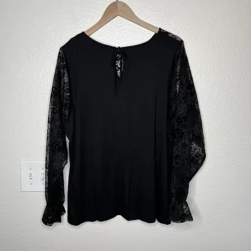 Beldini Belldini black mix media sheer sleeve romantic lace goth long sleeve top 2X