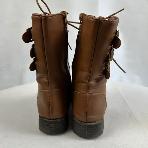 Rouge Helium Rouge Brown Lace Up Combat Ankle Boots Side Zip Buckle Detail Womens 6.5 Grunge