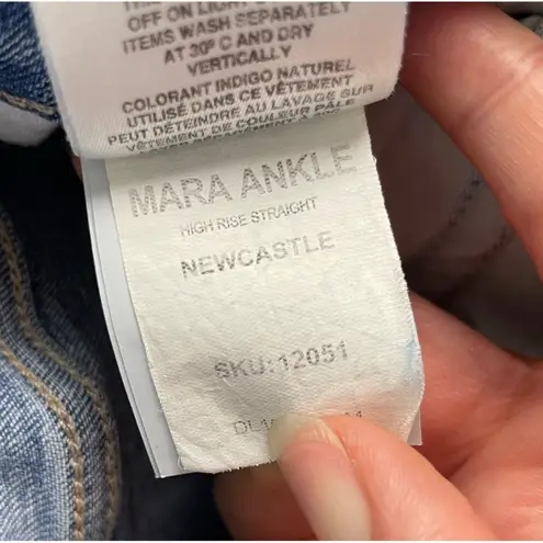 DL1961 Newcastle Blue Wash Mara High Rise Straight Leg Raw Hem Ankle Jeans