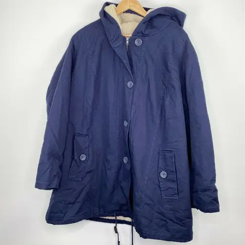 Woman Within  Navy Blue Sherpa Lined Zip Up Jacket Womens Size 28 Wide