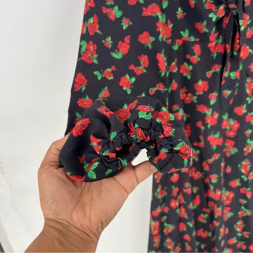 Fourteenth Place Romantic Floral Sweatheart Puff Long Sleeve Tie Front Dress