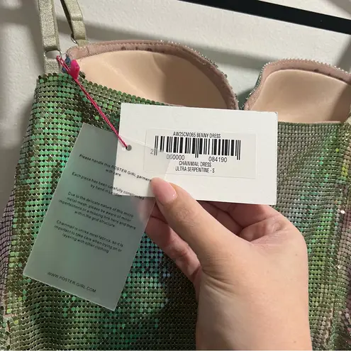 Poster Girl NEW NWT Benny Metallic Chainmail Dress Ultra Serpentine Green Blue