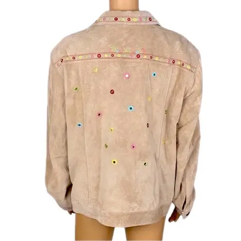 Chico's CHICO’s 100% Suede Leather jacket w/colorful embellishments. Size “3”=XL/16.VGUC