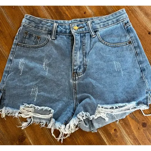 Jean Denim Shorts ~ Size Medium ~ Frayed Hem Blue