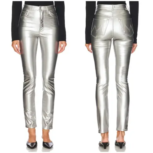 NWT Mother Rail Skimp Silver Faux Leather Jeans 26