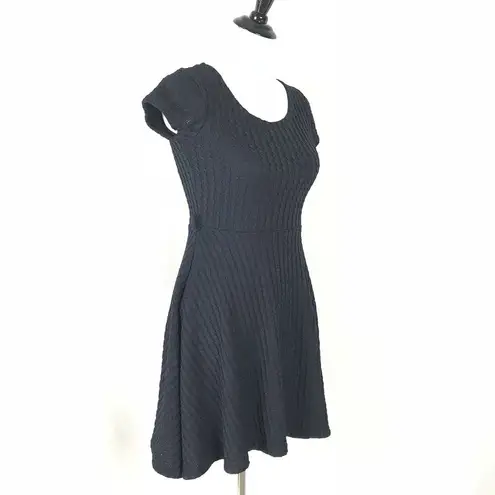 Gracia Womens Fit & Flare Skater Dress Size S Blue Knit Minimalist Preppy Office