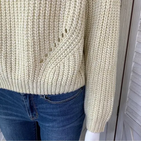 The Moon  & Madison Waffle Knit Cowl Neck Crop Sweater Cream Beige Small Long Sleeve