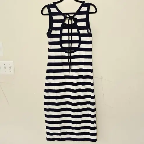 Moncler New Striped Long Dress Navy White Sleeveless Women's Size S