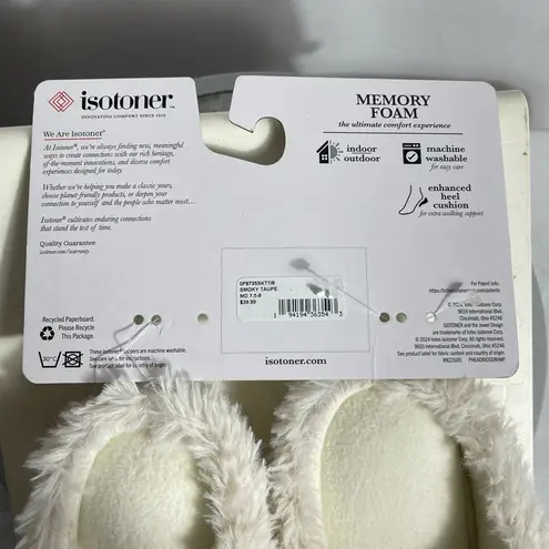 Isotoner Women’s Memory Foam Slippers Smoky Taupe Faux Fur Size 7.5–8 MD