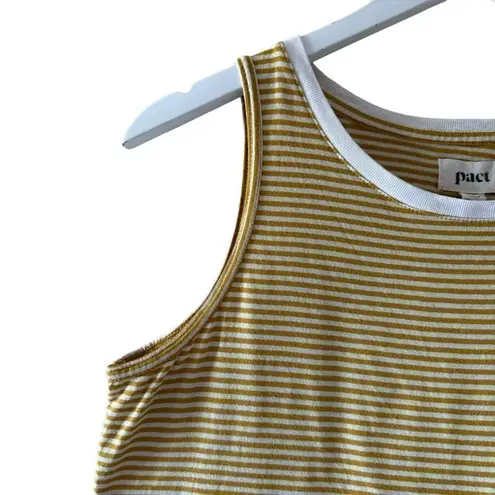 Pact Softspun Striped Crew Neck Organic Cotton Tank Mustard White SZ S #2133 Yellow