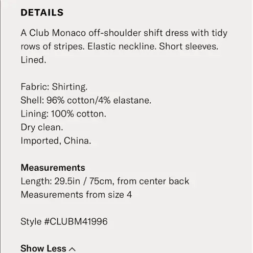 Club Monaco Nearta Off the shoulder Dress