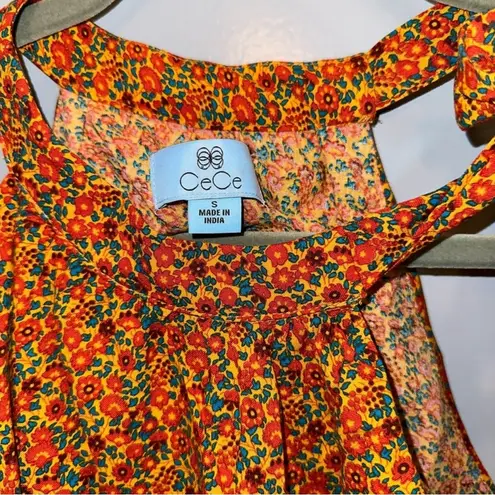 CeCe 's Women's Orange Floral Tie-neck Double-layer Sleeveless Halter Top