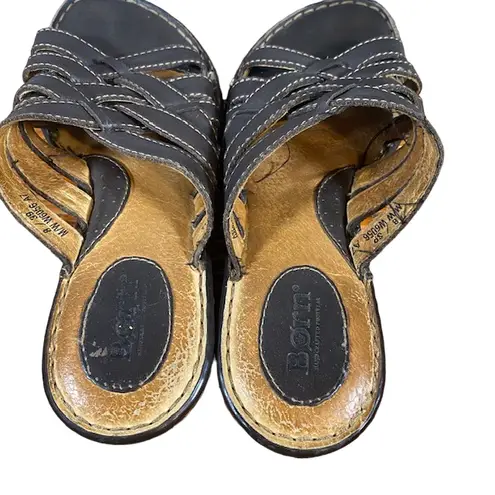Born concept Born Dark Brown Leather Woven Crisscross Sandals Women Sz 8