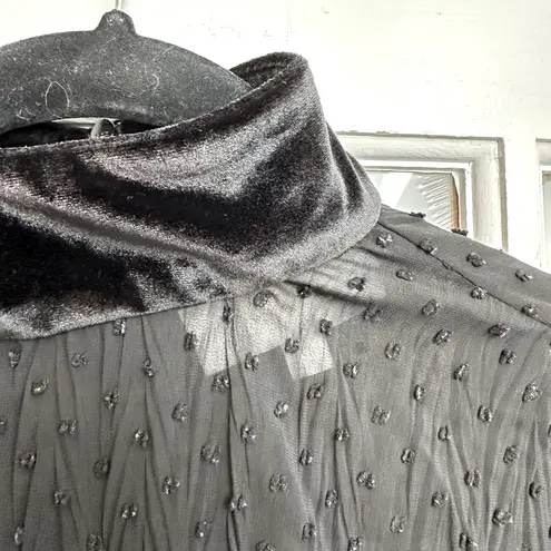 Mare Mare Women’s Hunt Velvet Sheer Polka Dot Blouse Black Size Medium M