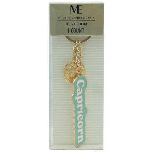 Modern Expressions Keychain "Capricorn" Aqua & Gold 1 Count Metal 738565 Zodiac Green