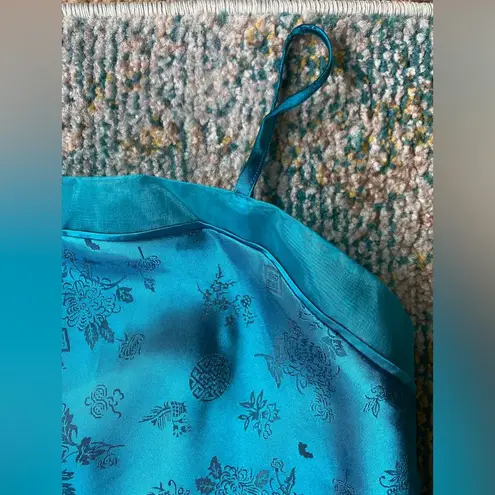 Jaclyn Smith Vintage 2002 Studio teal Asian print maxi slip dress, size medium