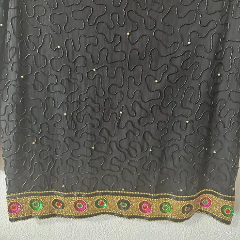 Laurence Kazar Beaded Silk Jacket Embellished Party Evening Top Black Medium