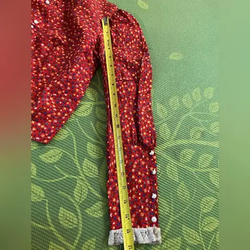 1970's Vintage VICTORIAN Edwardian Style CALICO Prairie Blouse Red Size XS