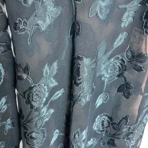 Vintage Angelique Women's L Satin Slip Dress Teal Blue Floral Chemise Lingerie Size L