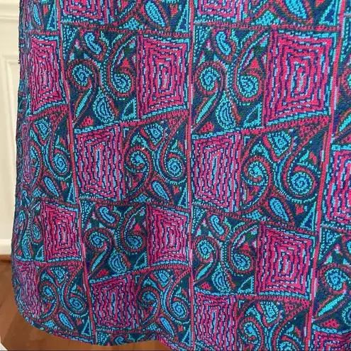 Vintage 60s Mod Funky Shift Dress Notched Jewel Neck Turquoise Fuchsia M Pink Size M