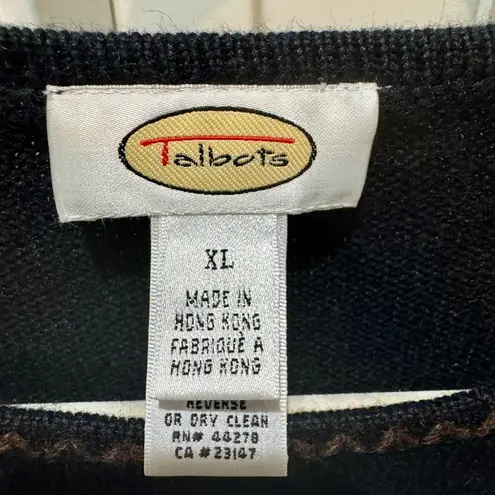 Talbots XL Black Floral Embroidered Sweater Knit Pullover