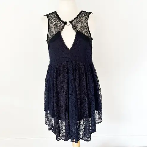 Free People  Don’t You Dare Lace Black Navy Lace Shift Dress | XS