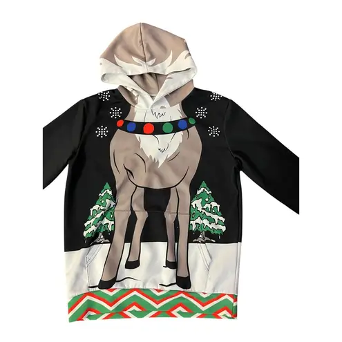 Christmas Reindeer Hoodie Adult Unisex Size S? Black Holiday Pullover Used